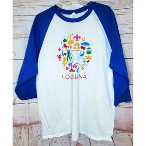 Unisex 1/4 Sleeve Louisiana Graphic Large White Blue Icon Collection Shirt